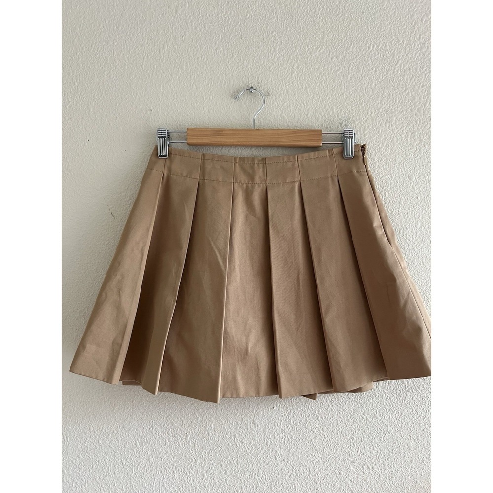 Rebecca Taylor Military Cotton Pleated Mini Skirt Size 2 Khaki Preppy Old Money